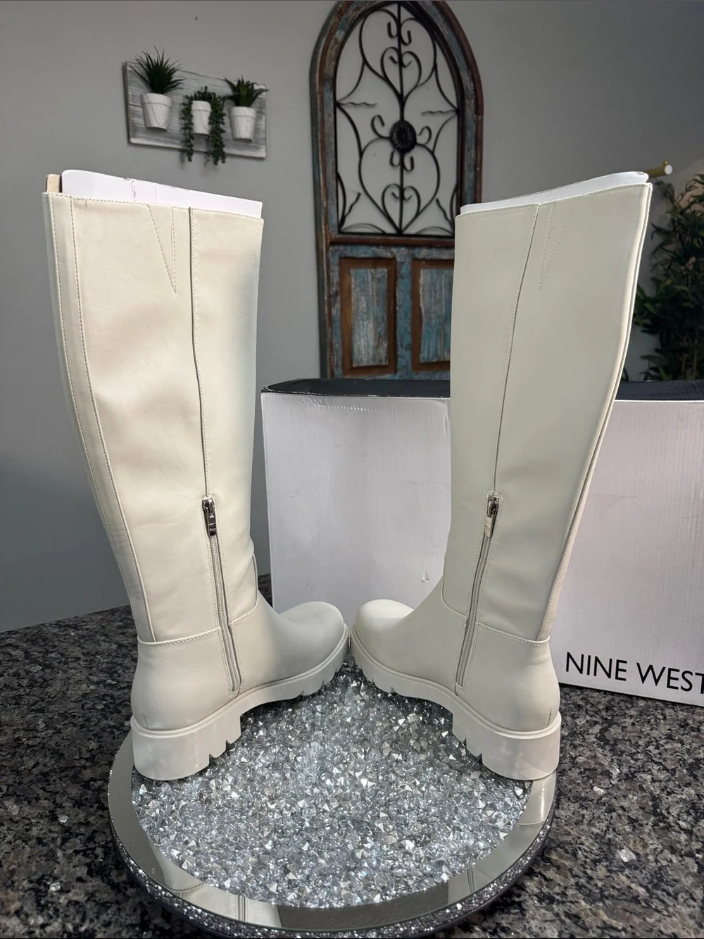 Nine West Verve3 Ivory Knee high Lug Sole Boots NEW 9